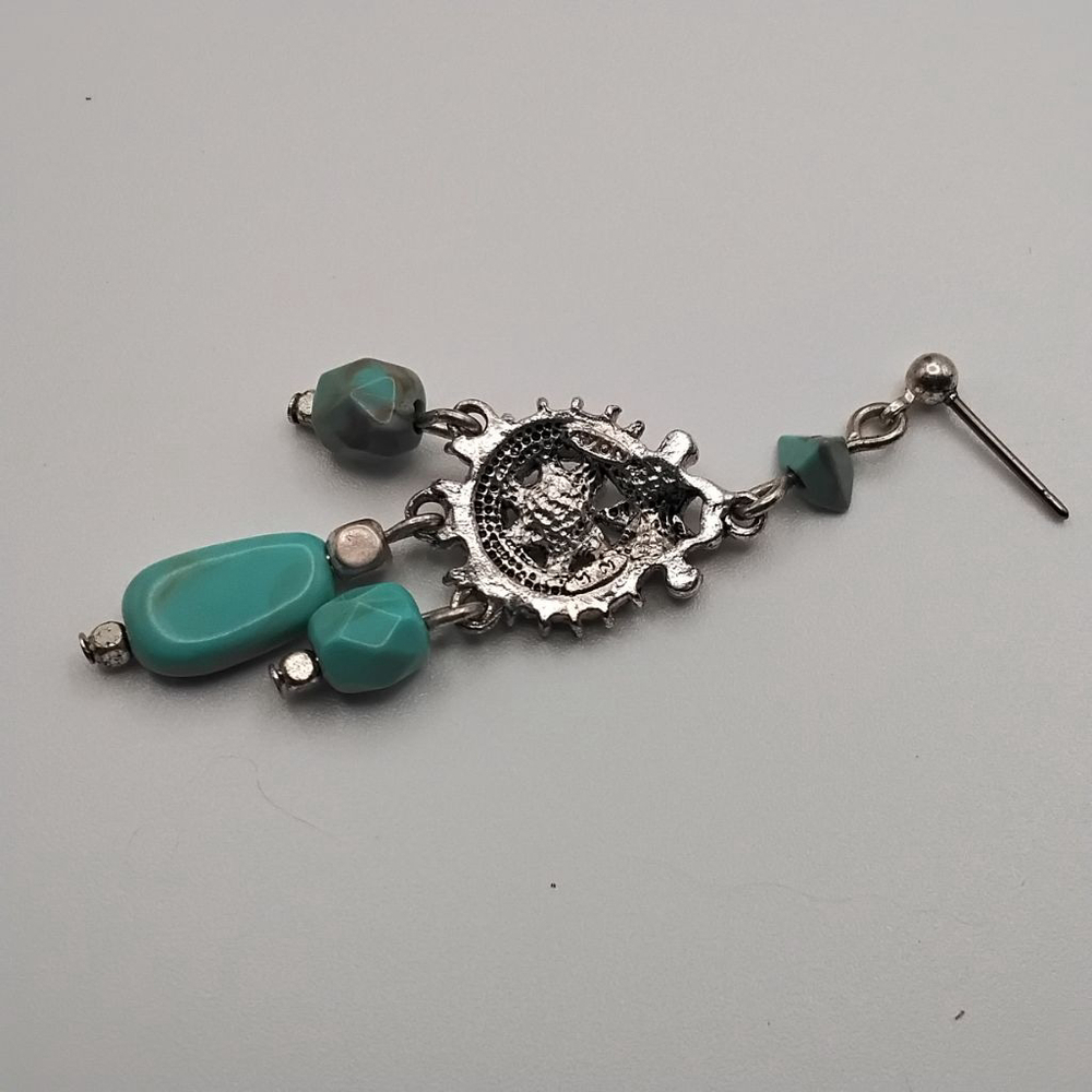 VTG Stamped Nancy & Rise for Avon Turquoise & Silver-tone Chandelier Earrings - Picture 3 of 5